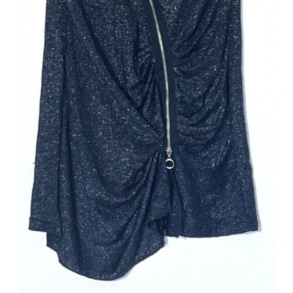 Alberto Makali Navy Blue Metallic Glitter Asymmetrical Zip Tunic Mini Dress - Picture 4 of 5